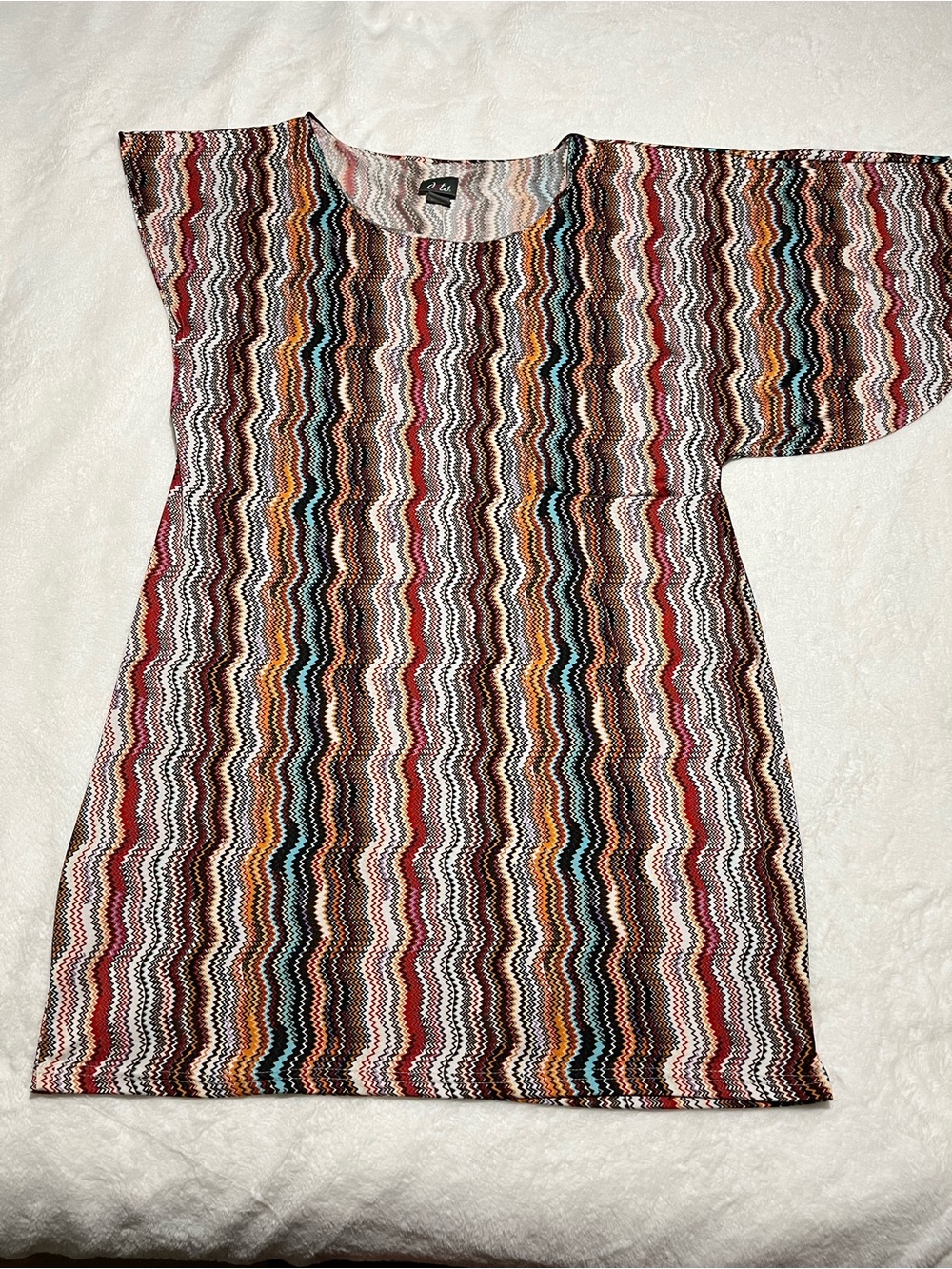 Dots Wavy Multicolor Knit Women’s Dress with One Sleeve